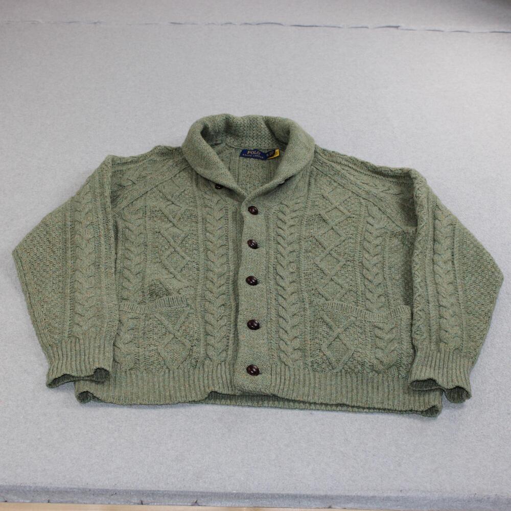 Polo Ralph Lauren Wool Cashmere Sweater Men XL Green Shawl Collar Cardigan Prep